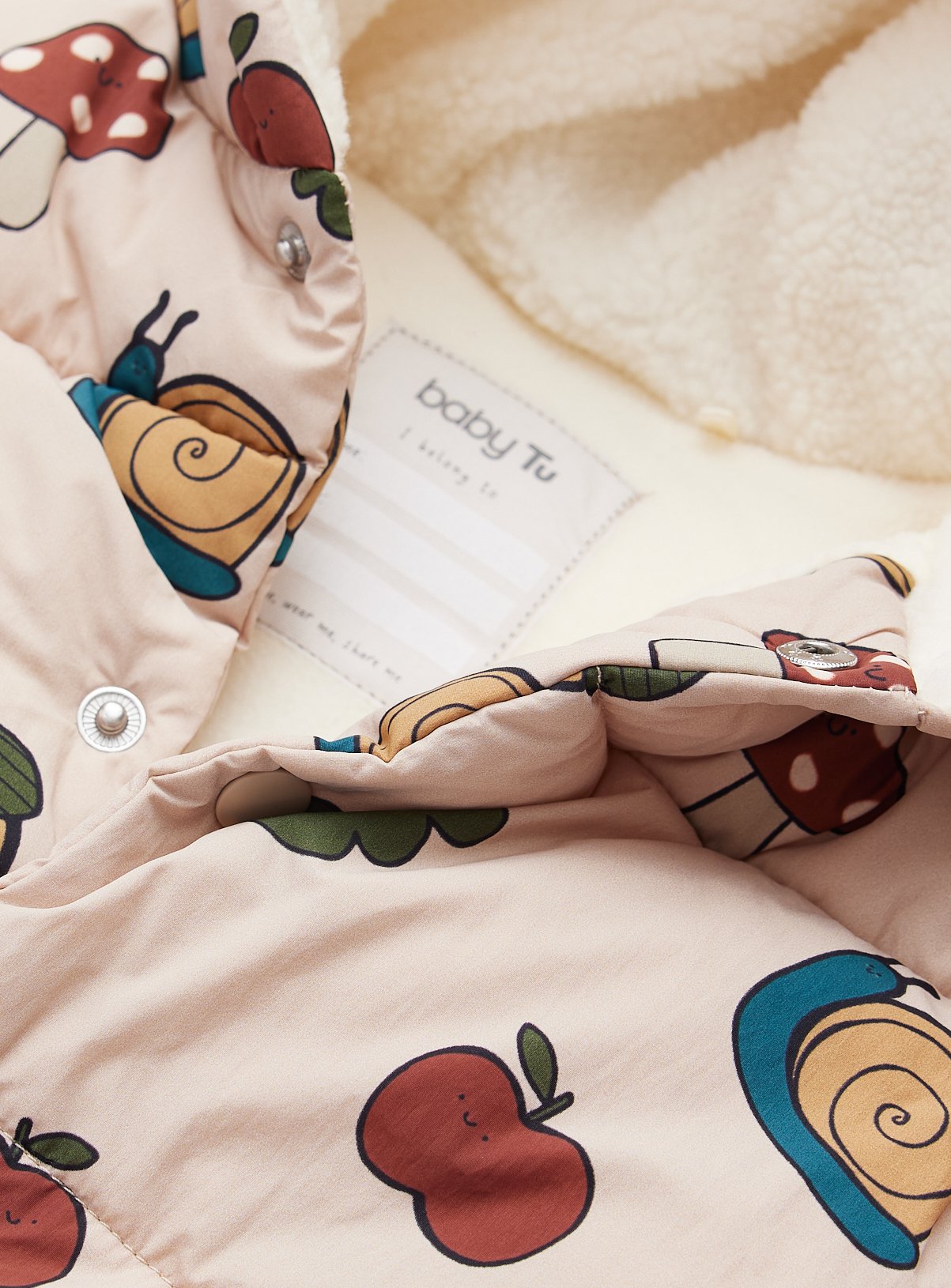 Cream Woodland Print Puffa Coat 6-9 months - Image 2 thumbnail